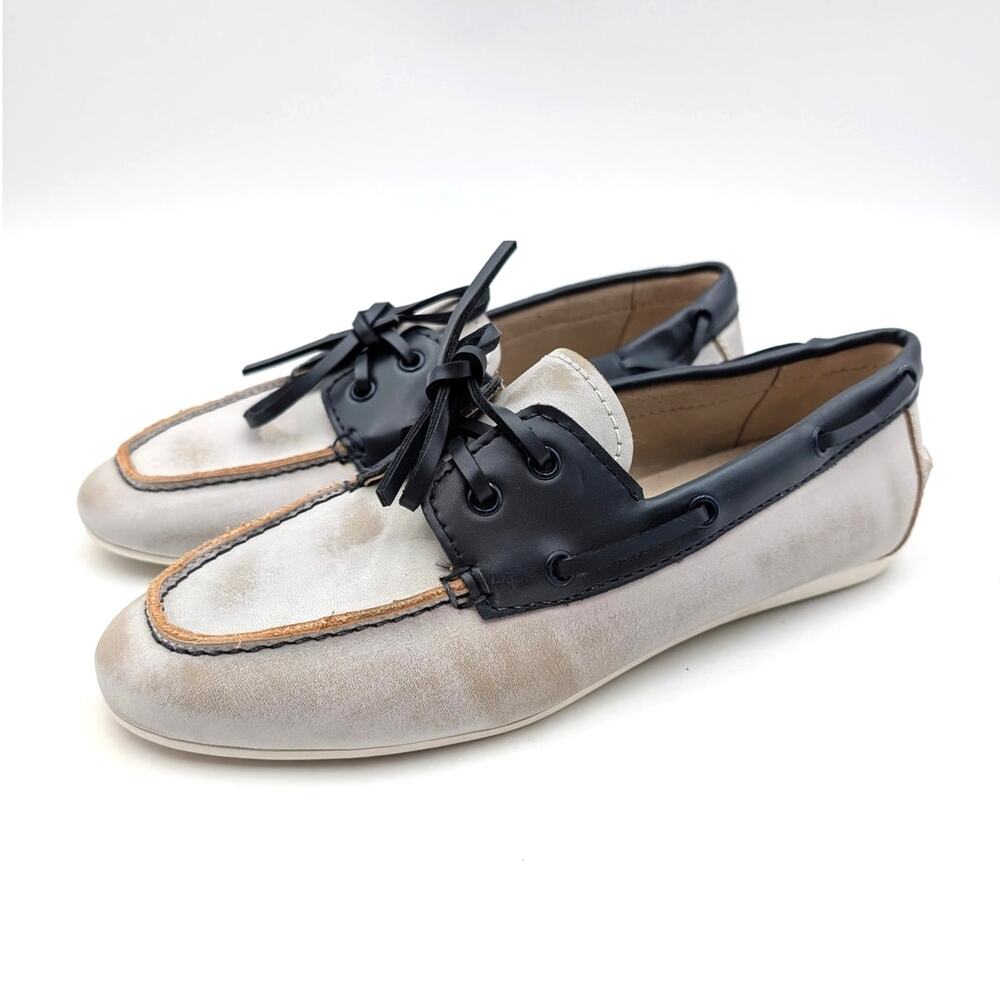 Nine West Yacht Boat Shoes Round Toe Women's White/Black Multi Size US7.5M EU38